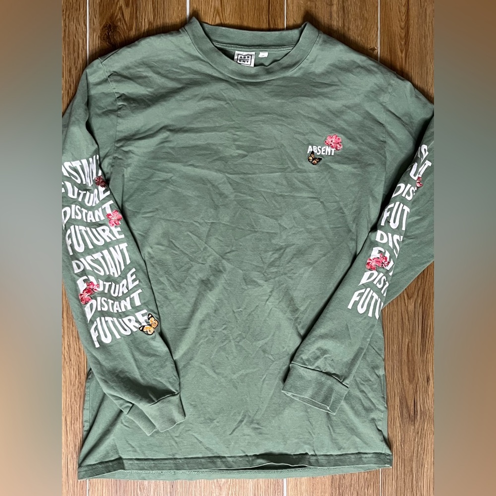 Distant Future ABSENT Brand Long Sleeve Green Butterfly Shirt MEDIUM